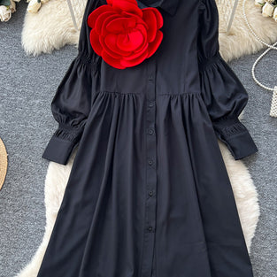 Floral Accent Button-Up Casual Dress