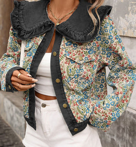 Ruffled Floral Denim Jacket