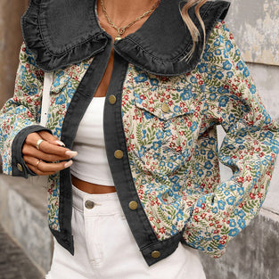 Ruffled Floral Denim Jacket