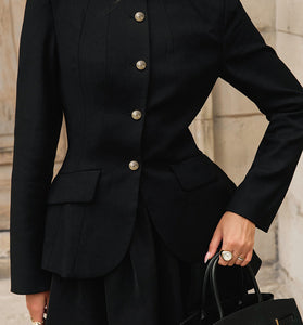 Chic High-Collar Blazer Suit Set
