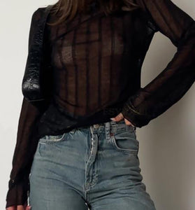 Sheer Striped Long Sleeve Top