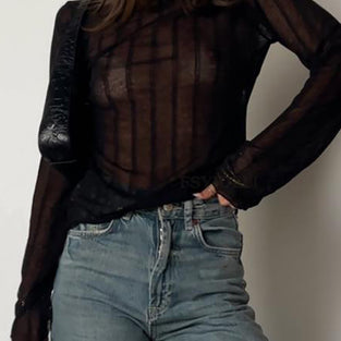 Sheer Striped Long Sleeve Top