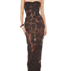 Strapless Floral Evening Gown