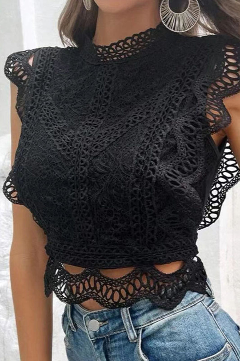 Elegant High-Neck Lace Trimmed Tank