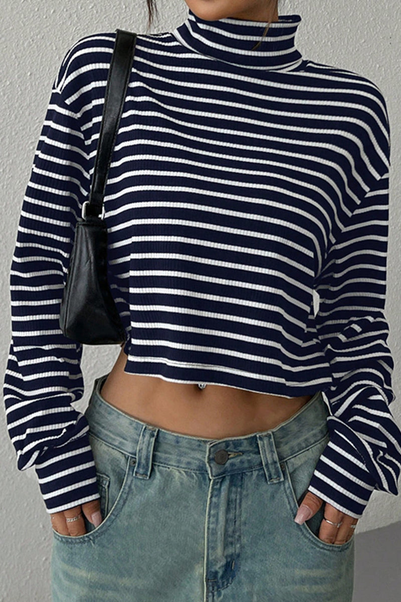 Striped Turtleneck Cropped Tee