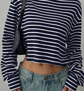 Striped Turtleneck Cropped Tee