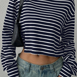 Striped Turtleneck Cropped Tee