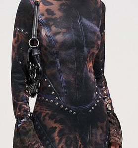 Long Sleeve Leopard Print Casual Dress