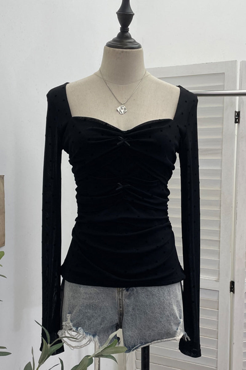 Sweetheart Ruched Long Sleeve Top