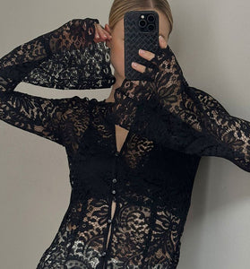 Elegant Lace Button-Up Blouse