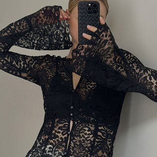 Elegant Lace Button-Up Blouse
