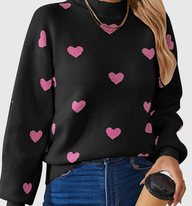 Heart Patterned Crew Neck Sweater