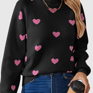 Heart Patterned Crew Neck Sweater