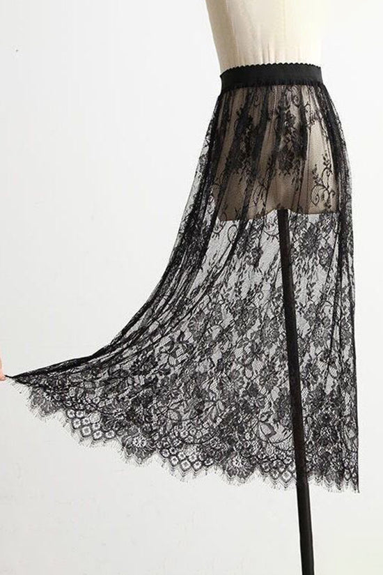 Elegant Lace Sheer Midi Skirt