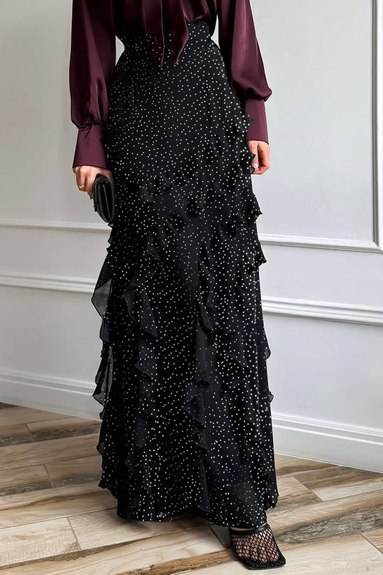 Polka Dot Ruffle Midi Skirt