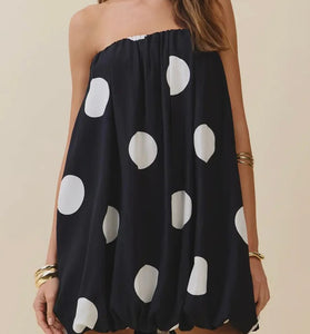 Polka Dot Strapless Casual Dress