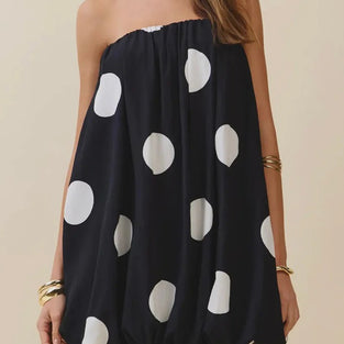 Polka Dot Strapless Casual Dress