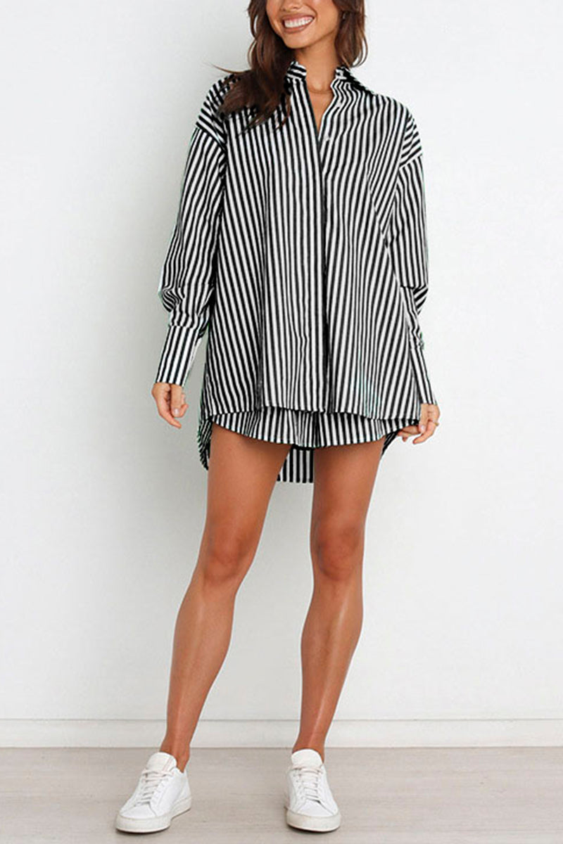 Striped Oversized Shirt and Shorts Set