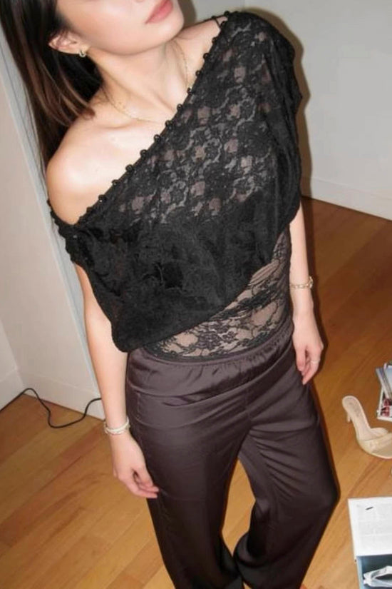Off-Shoulder Floral Lace Button Top