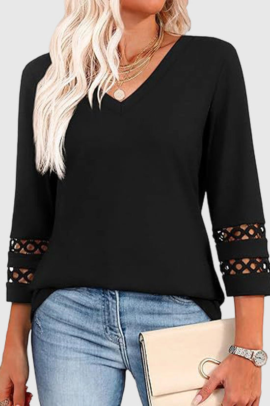 V-Neck Lace Sleeve Casual Top