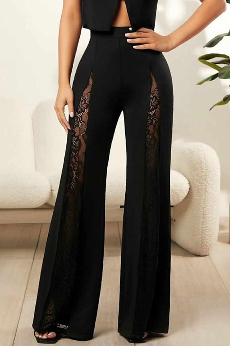 Elegant Lace Panel Wide-Leg Pants