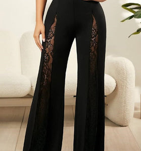 Elegant Lace Panel Wide-Leg Pants