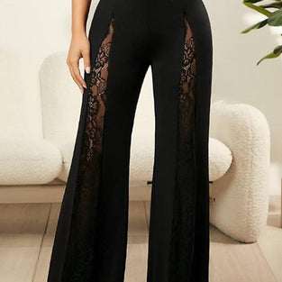 Elegant Lace Panel Wide-Leg Pants