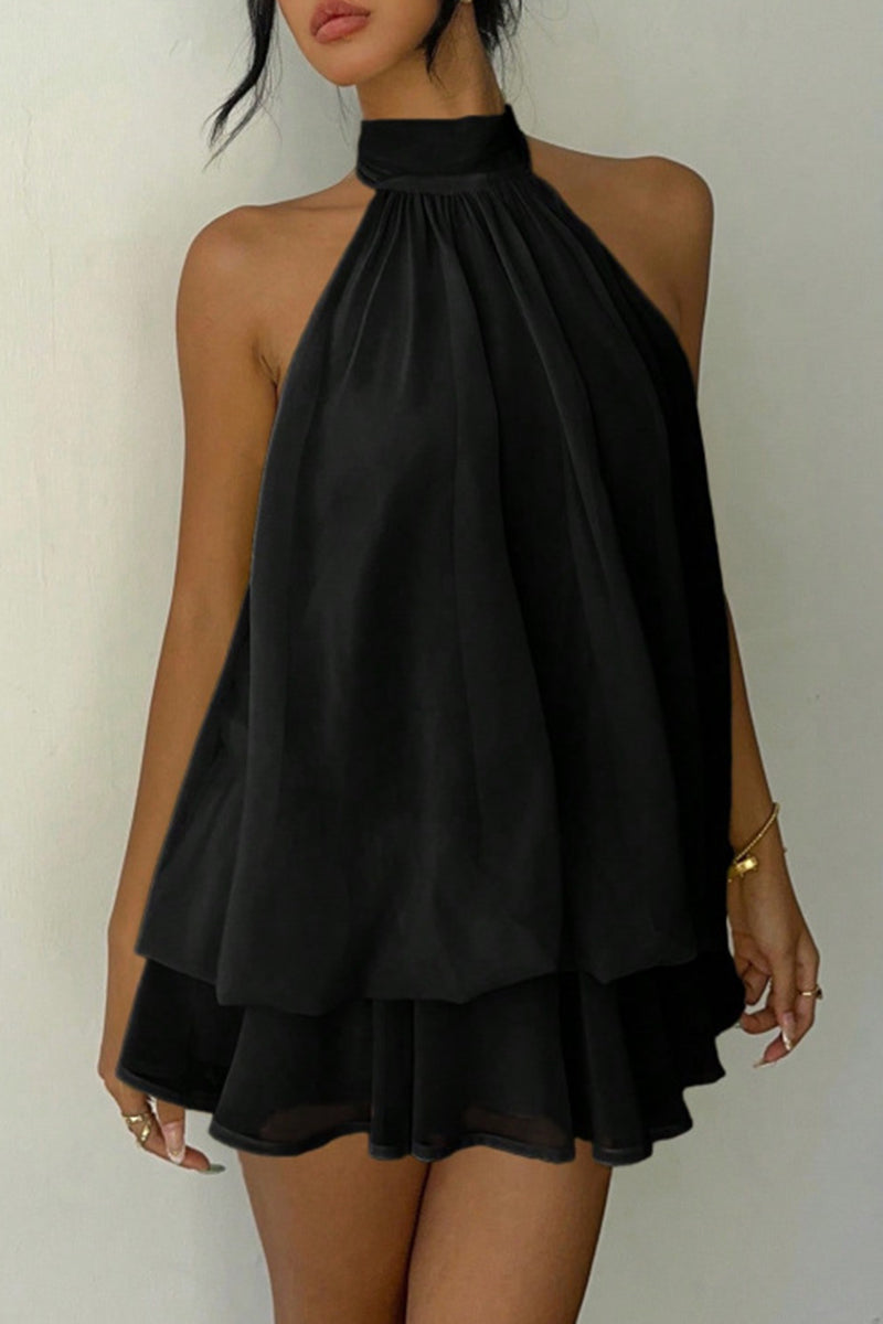 Halter Neck Flowy Mini Dress