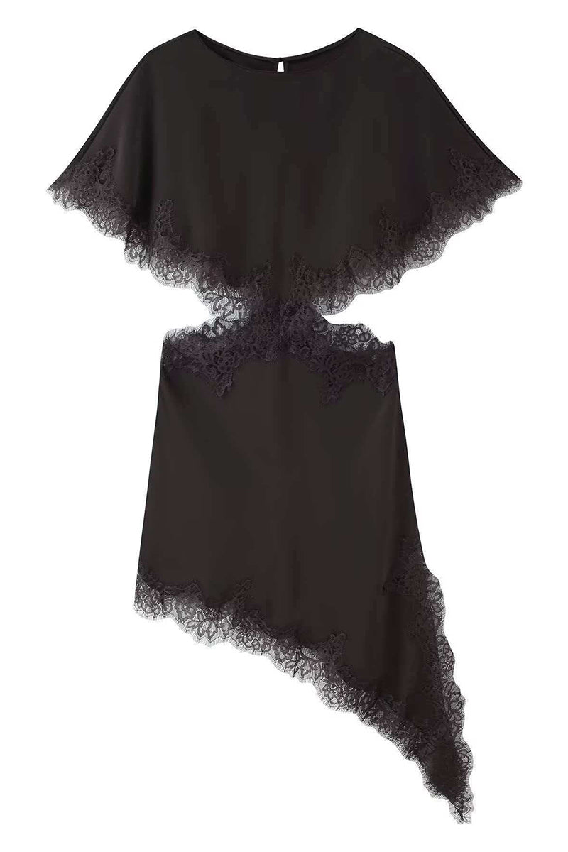 Asymmetric Lace Trim Casual Dress