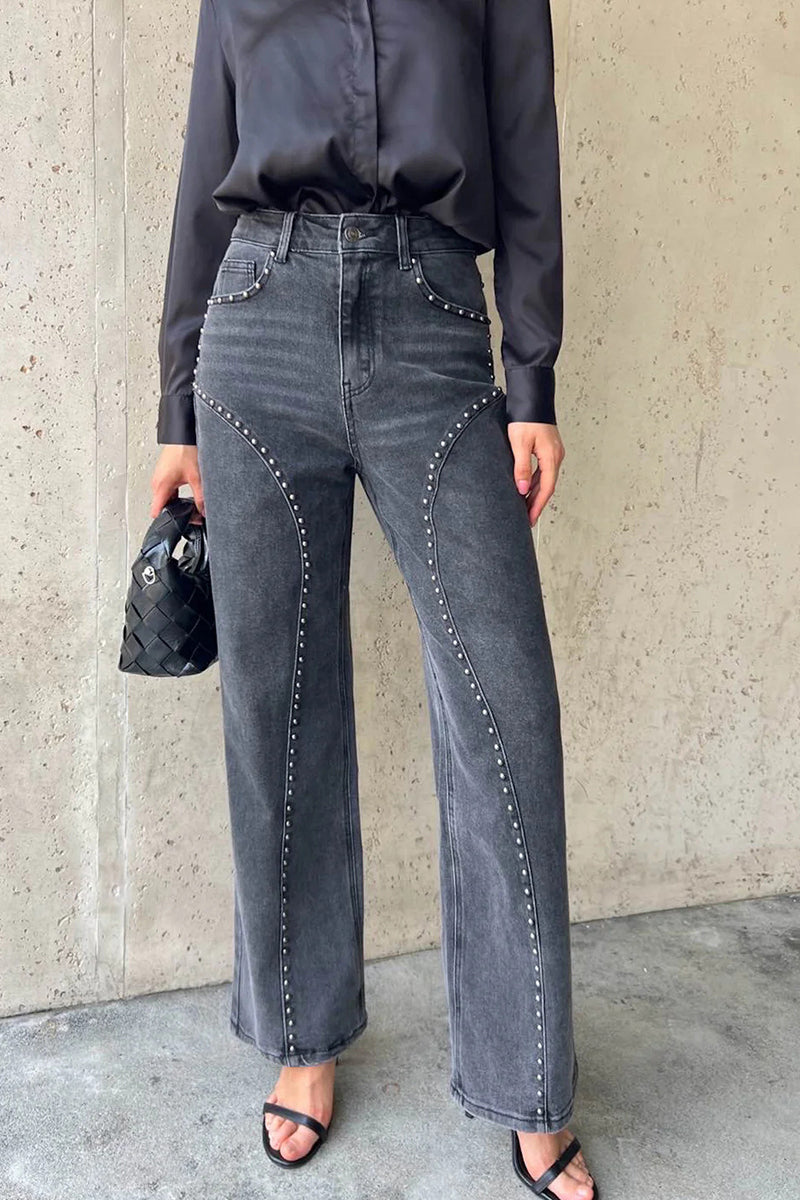 Studded Straight-Leg Jeans