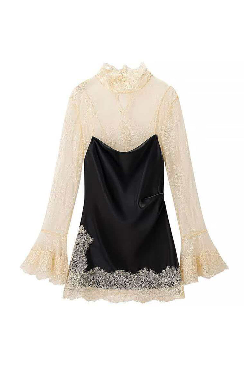 Elegant Lace Long Sleeve Slip Dress