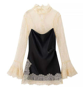 Elegant Lace Long Sleeve Slip Dress
