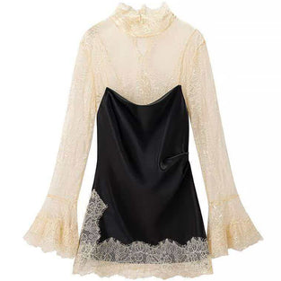 Elegant Lace Long Sleeve Slip Dress