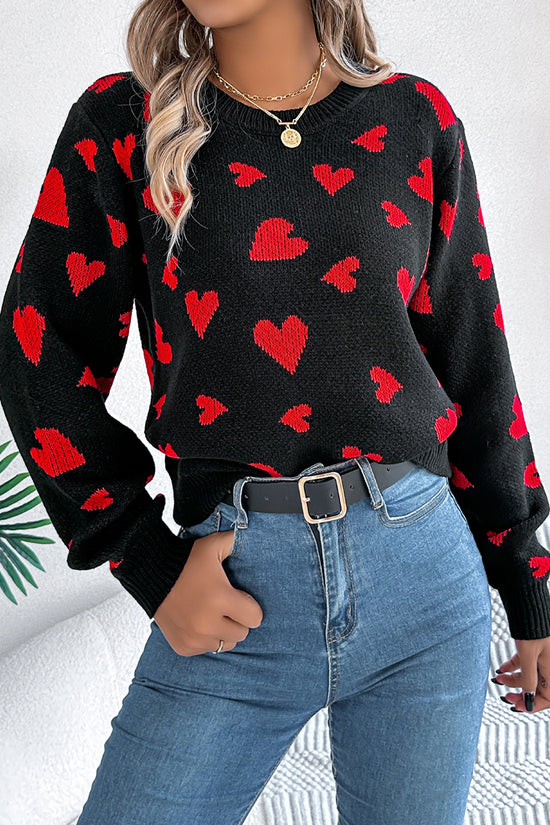Heart Pattern Long Sleeve Sweater