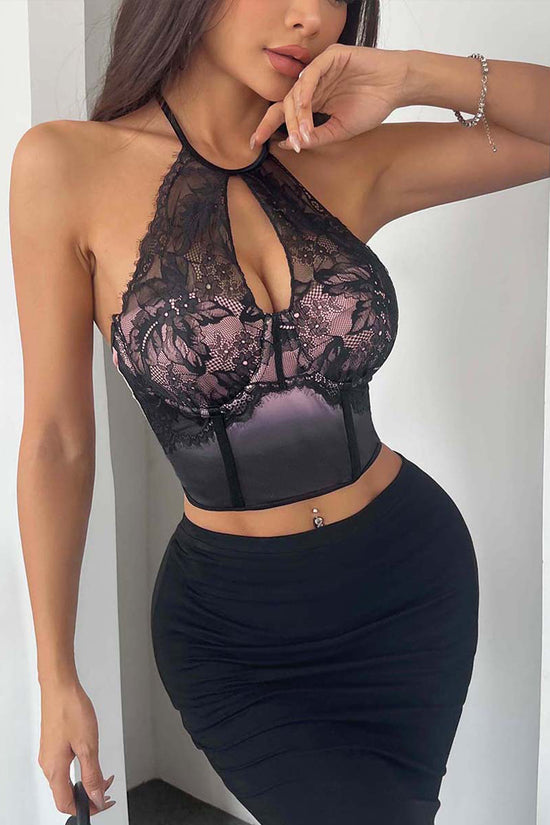 Lace Halter Bodycon Crop Top