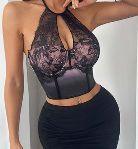 Lace Halter Bodycon Crop Top