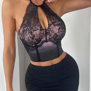 Lace Halter Bodycon Crop Top