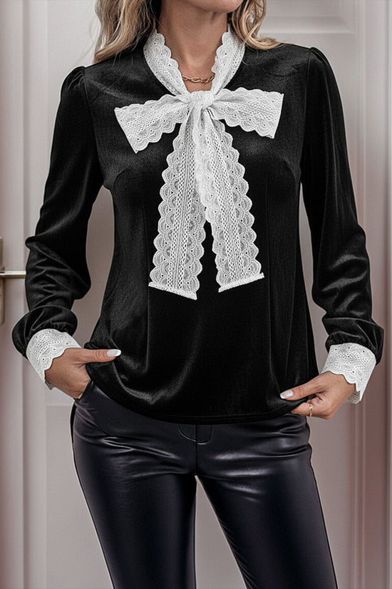 Elegant Lace Tie Neck Blouse