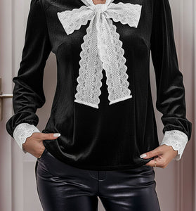 Elegant Lace Tie Neck Blouse