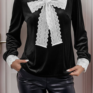 Elegant Lace Tie Neck Blouse