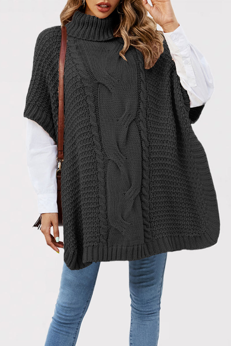 Cozy Cable Knit Turtleneck Poncho
