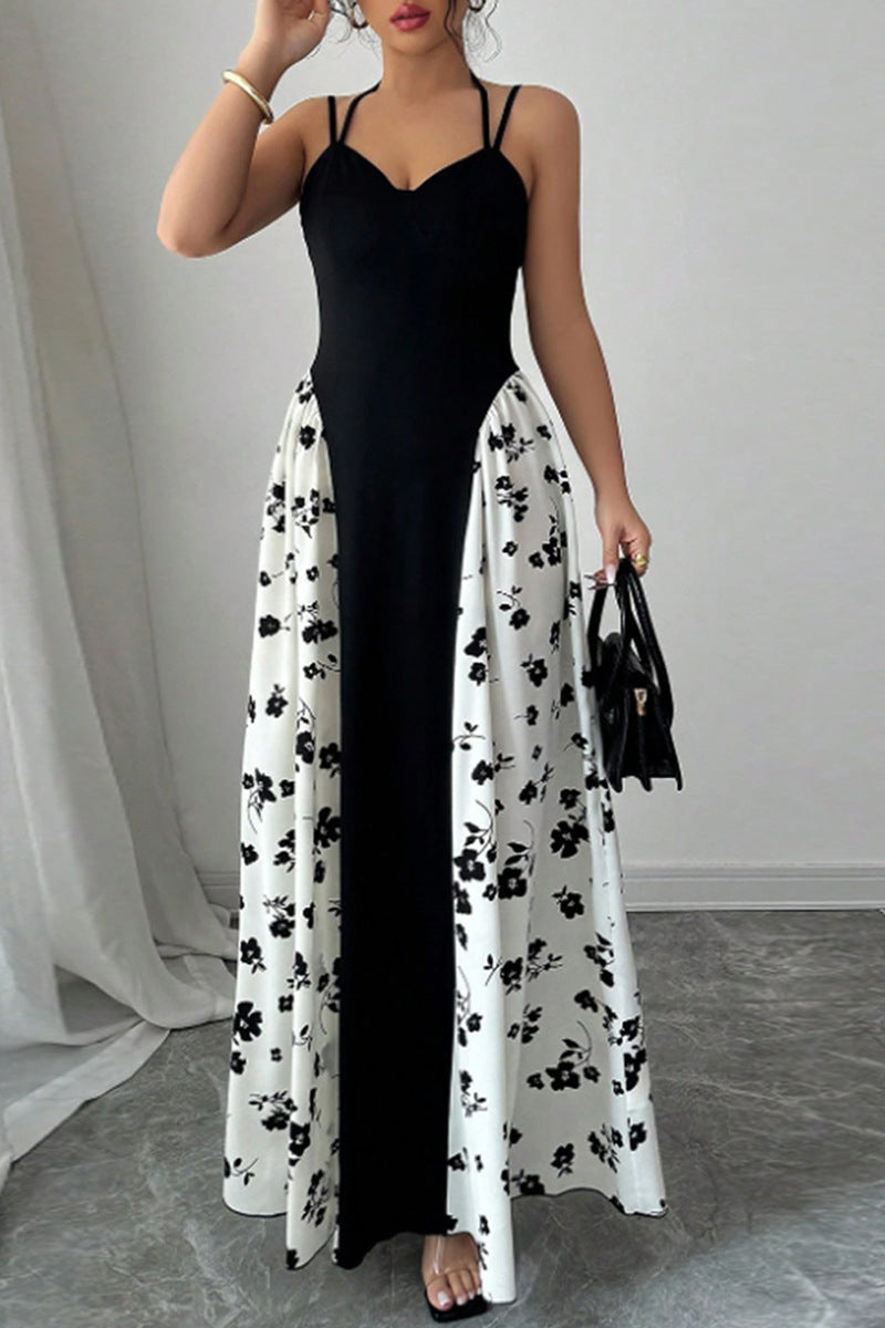 Floral Accent Black Maxi Dress