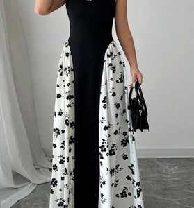 Floral Accent Black Maxi Dress