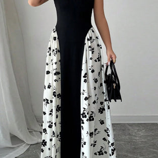 Floral Accent Black Maxi Dress