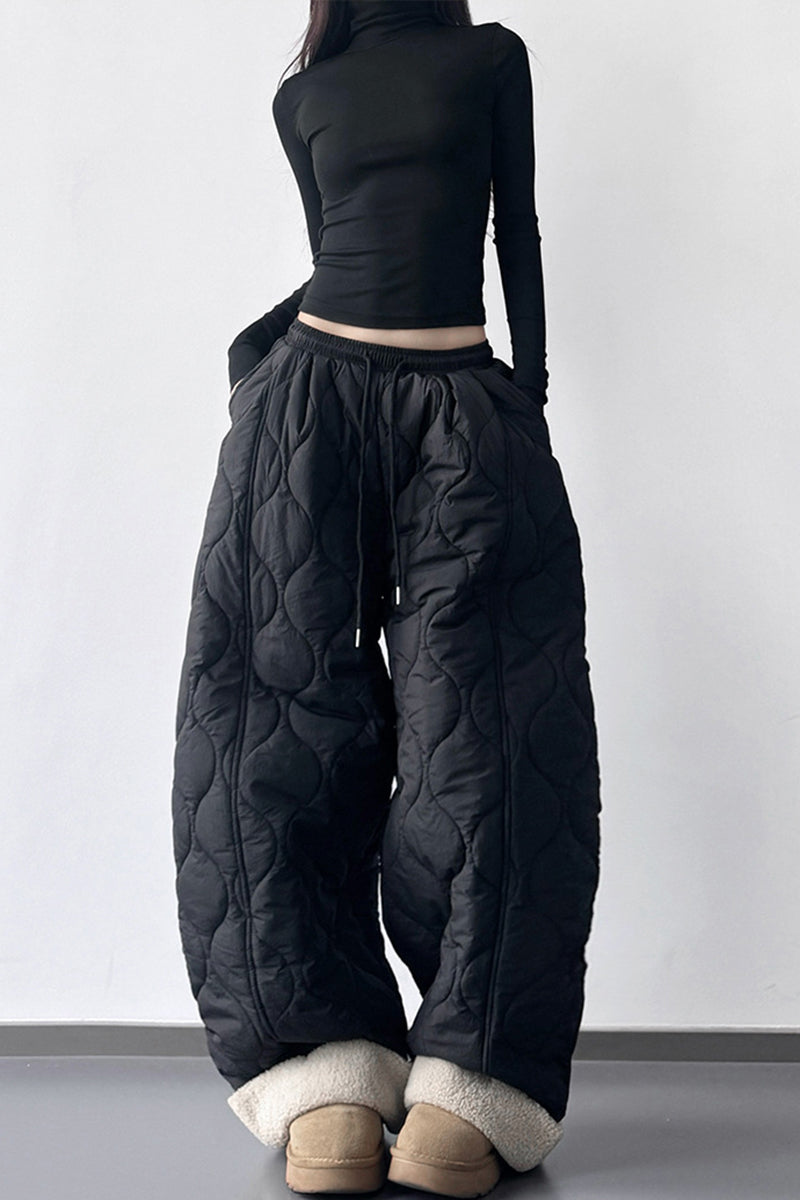 Quilted Wide-Leg Casual Pants