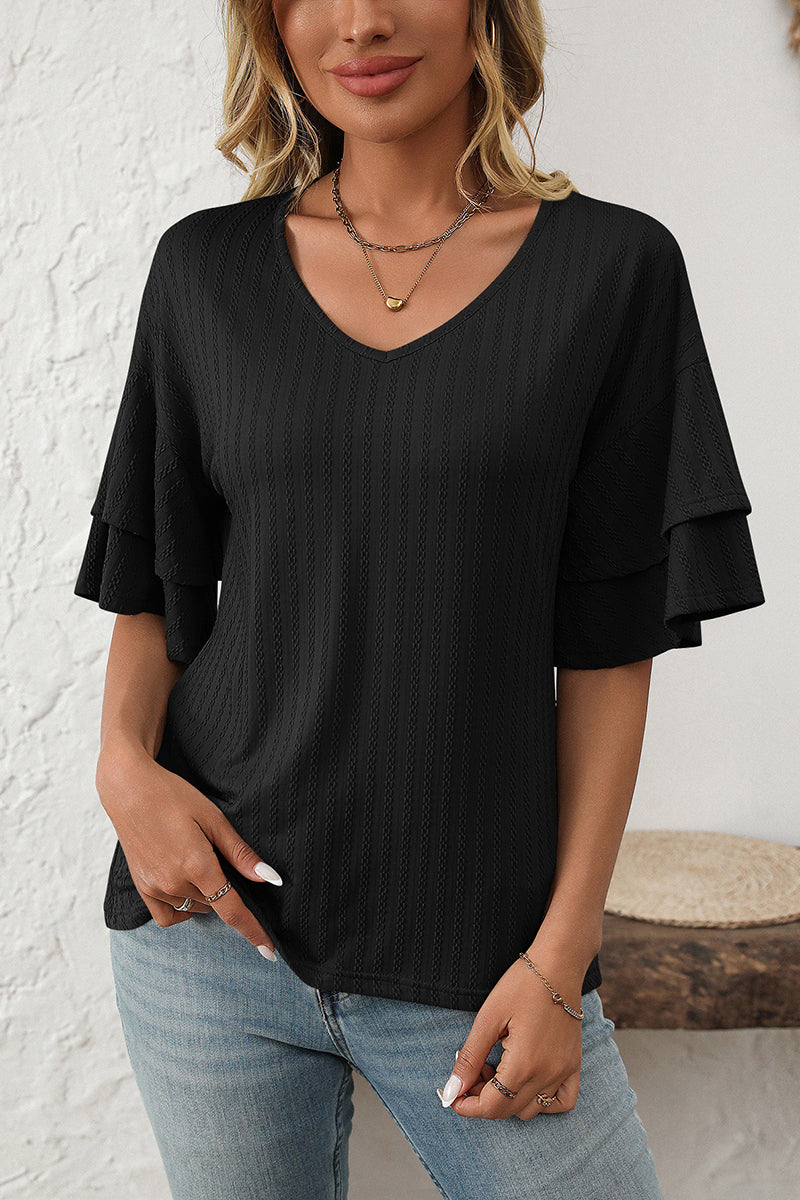 V-Neck Layered Sleeve T-Shirt