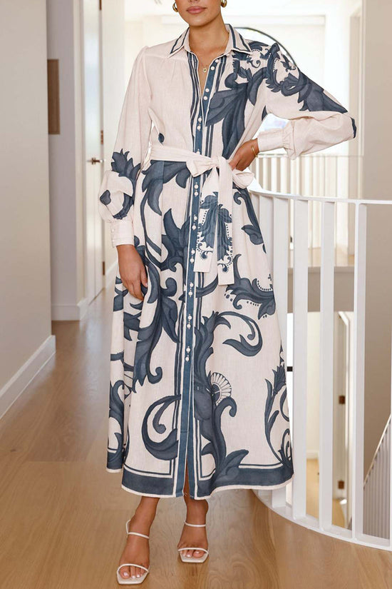 Floral Belted Long Sleeve Casual Dress