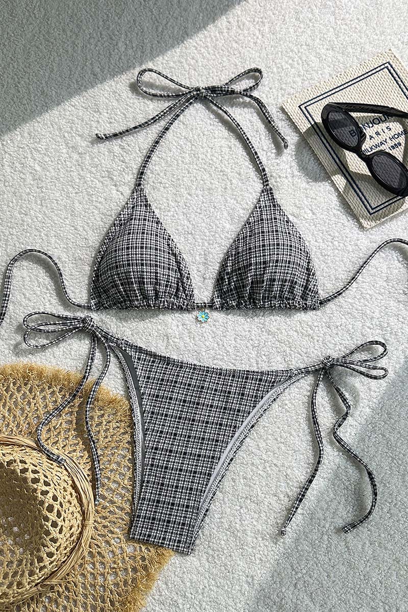 Plaid Bikini Set with Tie Details
