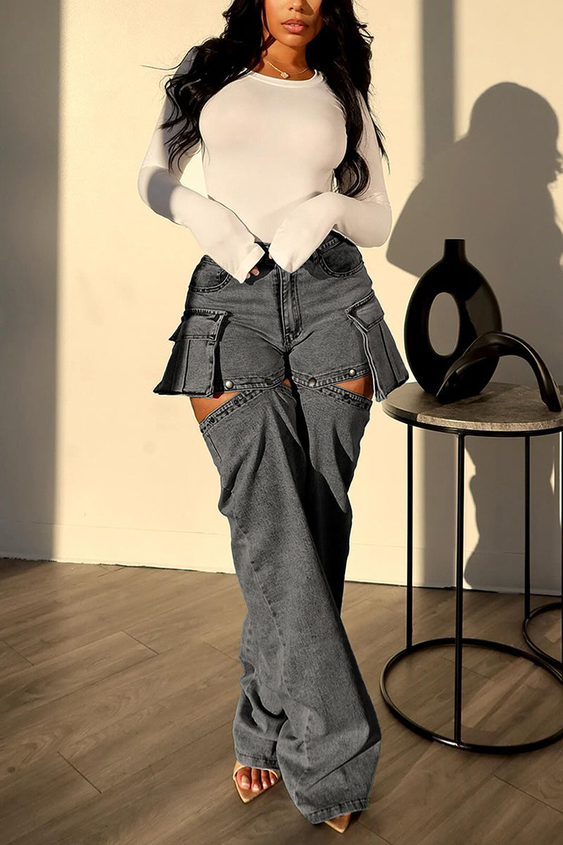Cutout Pocket Straight Jeans