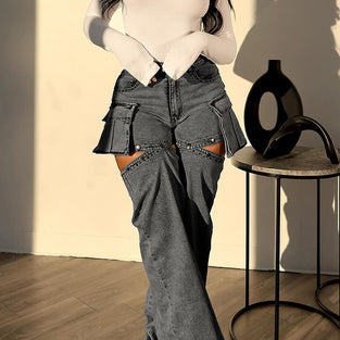 Cutout Pocket Straight Jeans